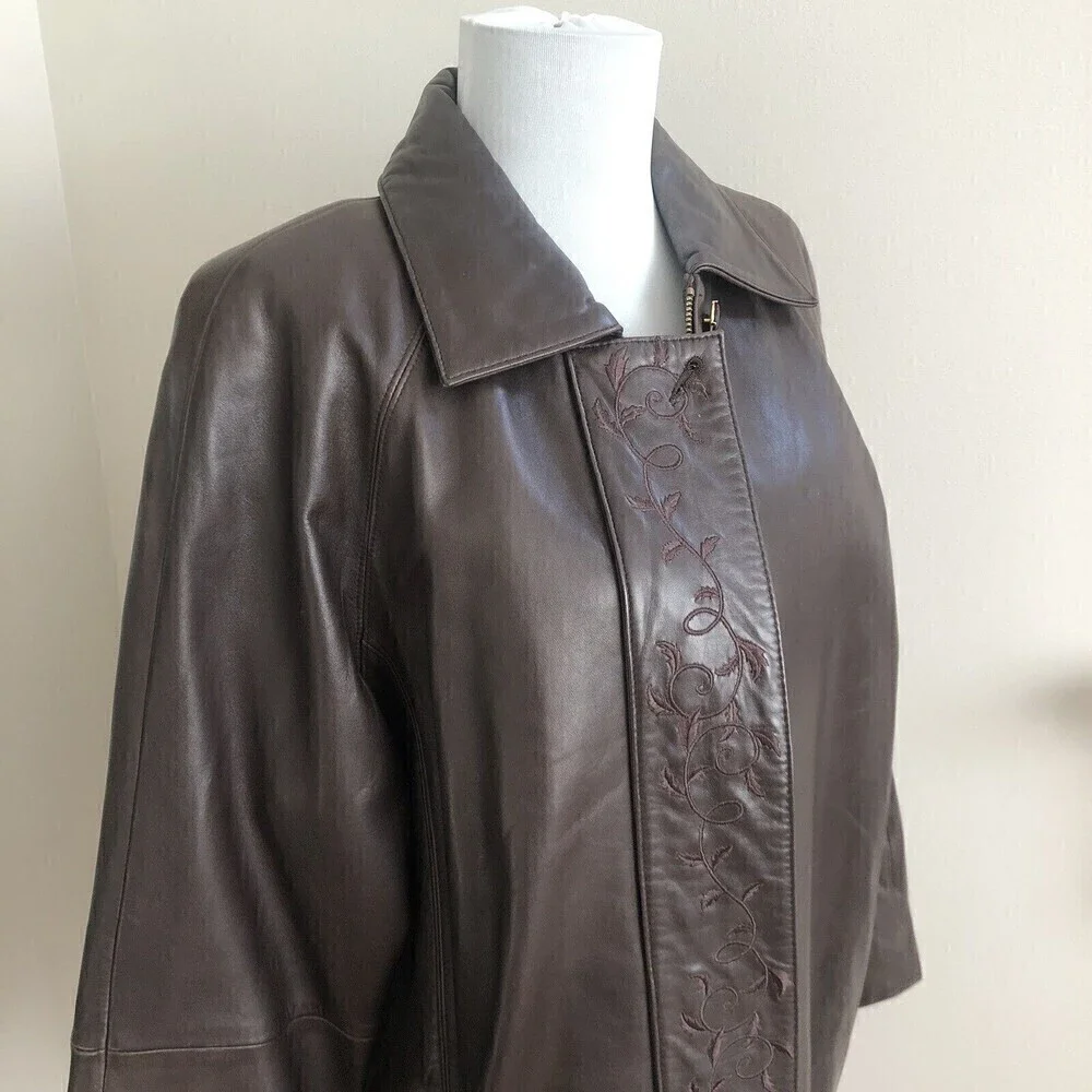 Vintage LNR Brown Leather Jacket Small Embroidered Grunge Classic 80s 90s Soft